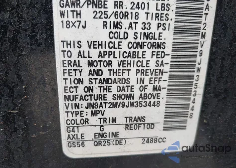 2018 Nissan Rogue Sl из США, поврежденный, VIN JN8AT2MV9JW353448